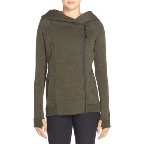 Nike Tech Fleece Cape Jacket Olive Green Hooded Sportswear Asymmetrical Zip M - Picture 14 of 15